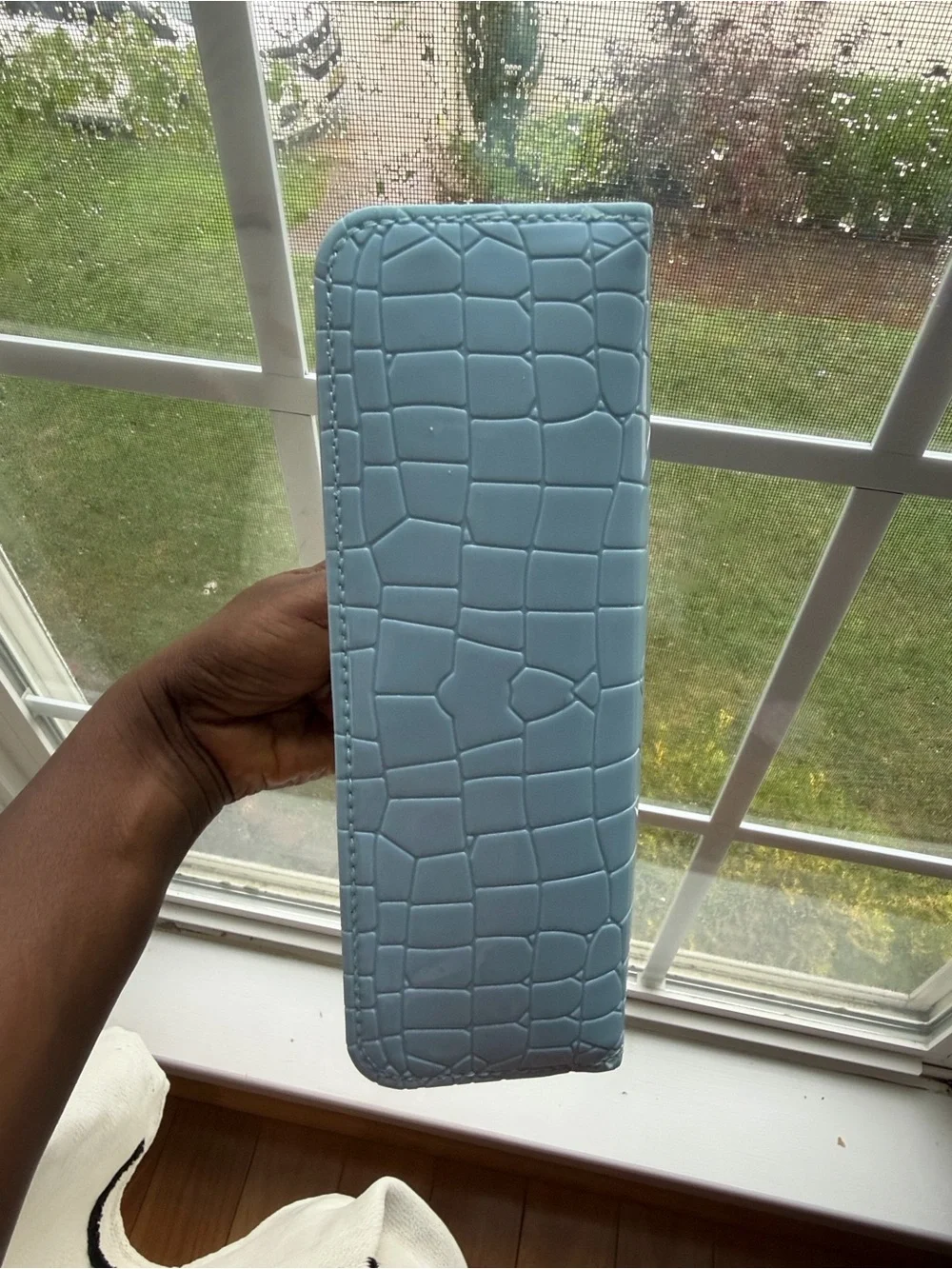 Light Blue Croc-Embossed Top-Handle Women’s Bag